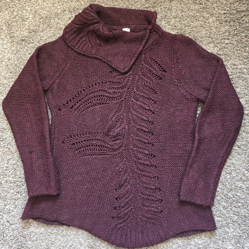 Moth By Anthropologie Plum And Black Heavy Knit Sweater Made In Italy Size Med